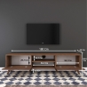 Walnut Color Wooden TV Stand with 2 Drop-Down Doors and 2 Shelves Measures