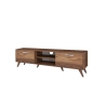 Walnut Color Wooden TV Stand with 2 Drop-Down Doors and 2 Shelves Characteristics