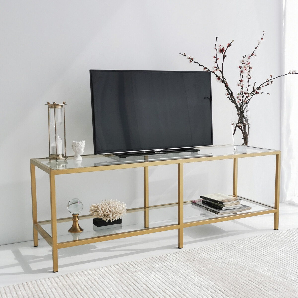 Modern Metal and Glass TV Stand 130cm Goldy Promotion