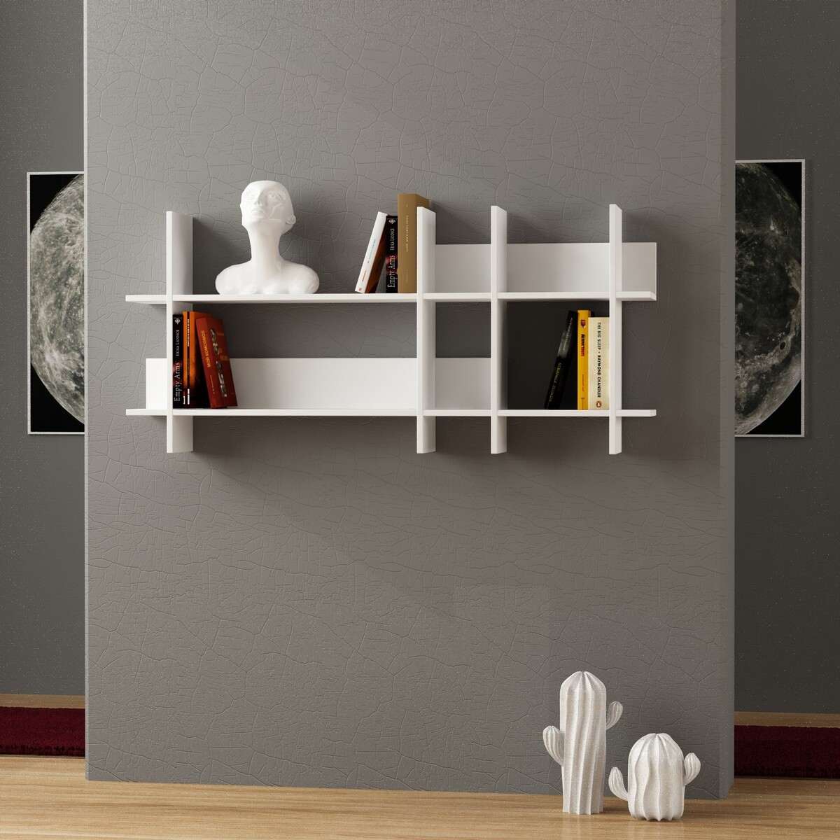 Beads White Wood Wall Shelf 150x70cm - Modern Design Promotion