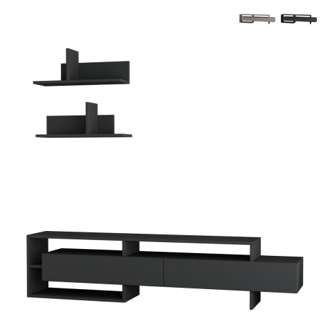 Modern 180cm TV Cabinet with Doors and 2 Wall Shelves Gara Promotion