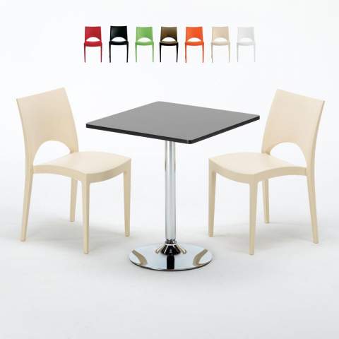 Mojito Set Made of a 70x70cm Black Square Table and 2 Colourful Paris Chairs