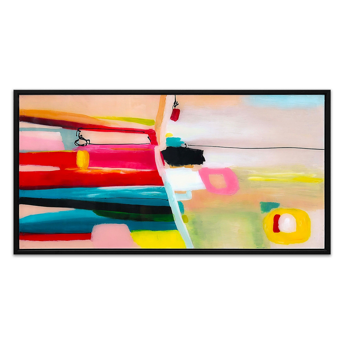 Abstract Artwork 124x64cm Painted on Plexiglass with Black Frame Druvt