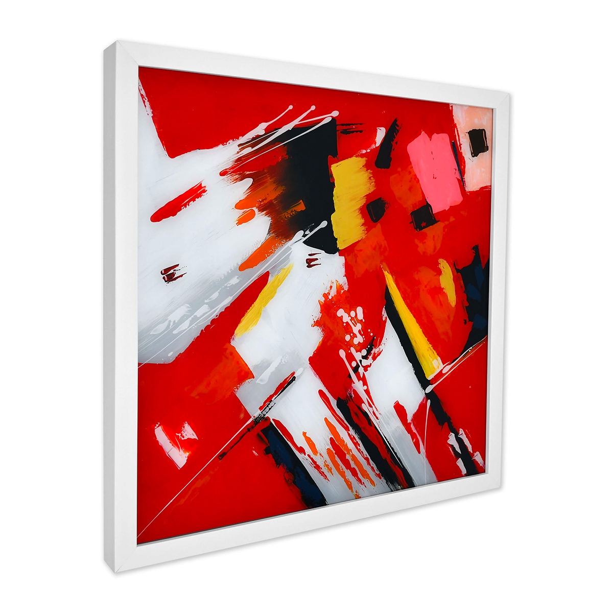Modern Abstract Painting 64x64cm on Plexiglass with White Frame Tyvek