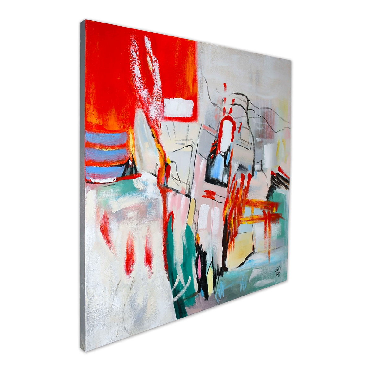 Abstract Canvas Painting 100x100cm Modern Multicolor Prynk