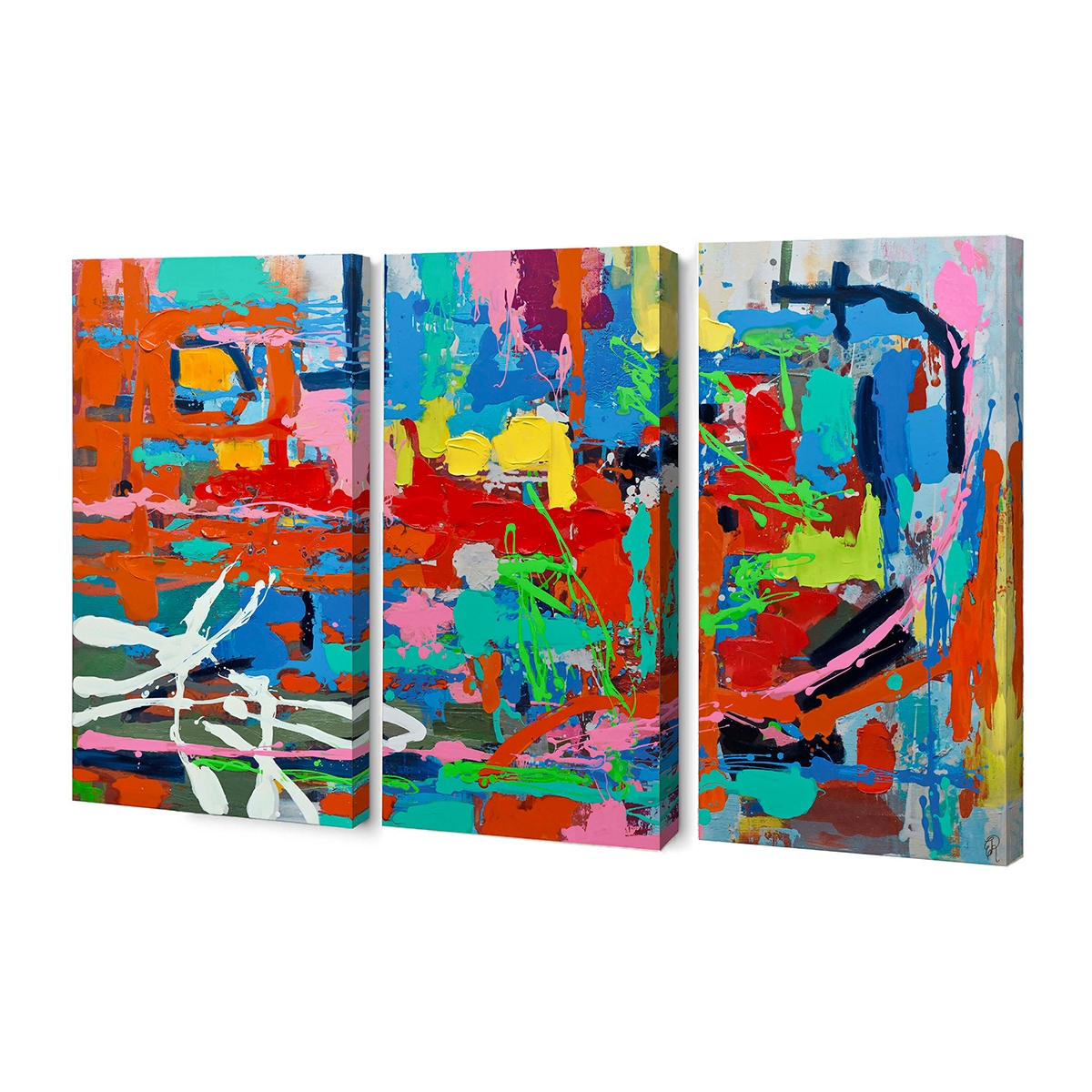 Set of Three Modern Abstract Paintings 165x100cm, Multicolor Canvas Art Viva