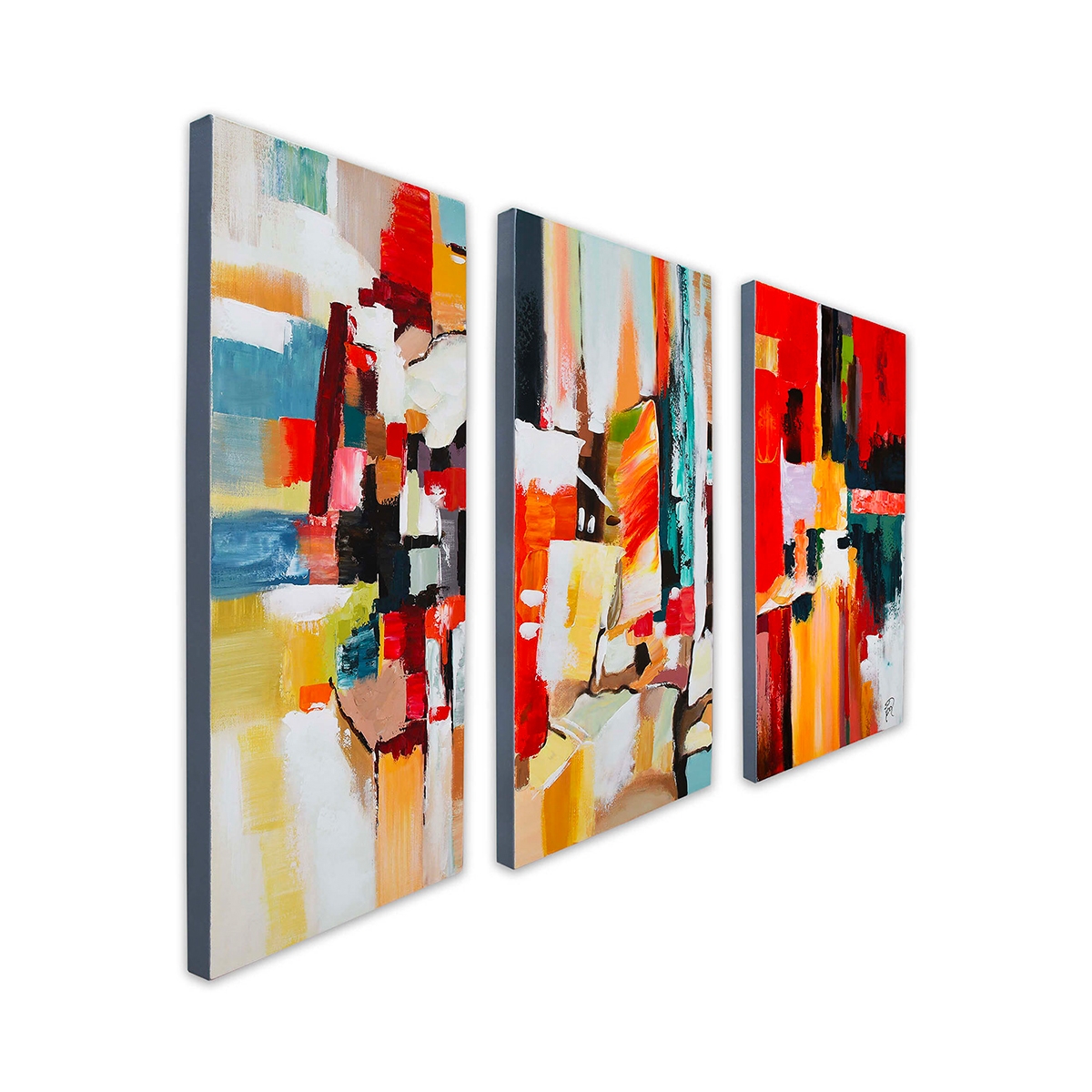 Set of 3 Modern Abstract Canvas Paintings 120x80cm – Fiora Collection