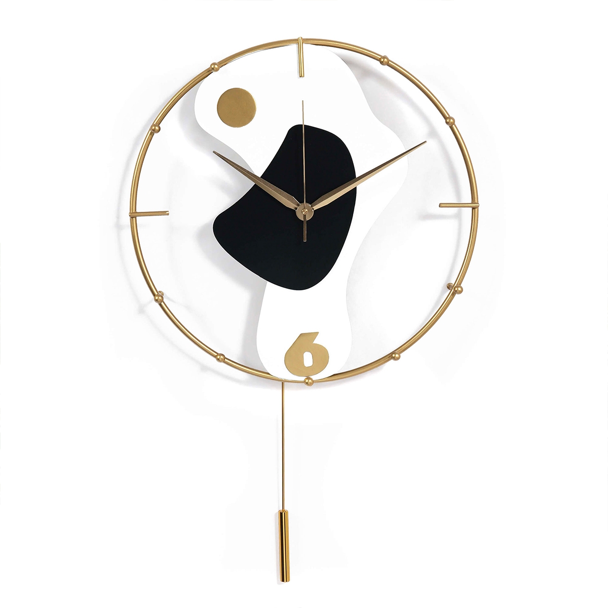 Modern Gold Metal Wall Clock with Pendulum, 42x67cm, Bynok