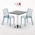 PLATINUM Set Made of a 70x70cm Black Square Table and 2 Colourful Transparent Cristal Light Chairs Promotion