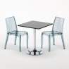 PLATINUM Set Made of a 70x70cm Black Square Table and 2 Colourful Transparent Cristal Light Chairs Discounts