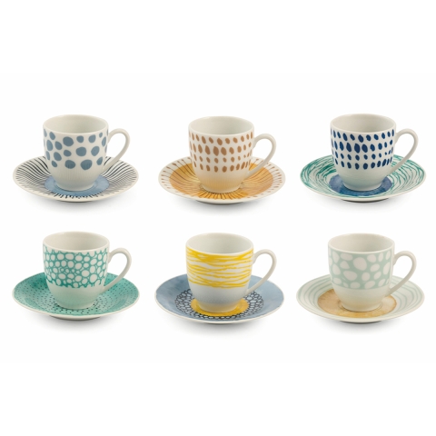 Set of 6 porcelain coffee cups with saucer 90ml Marea C Promotion