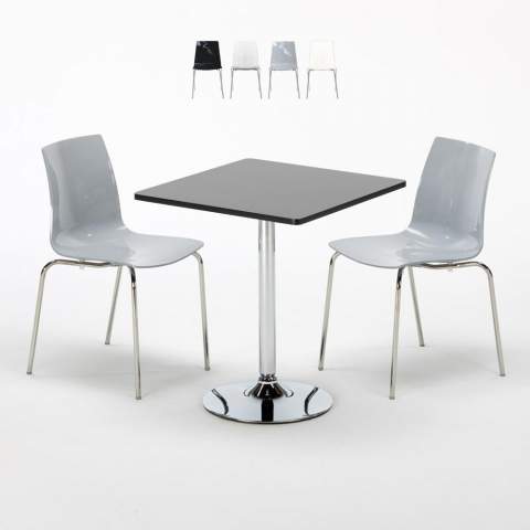 PLATINUM Set Made of a 70x70cm Black Square Table and 2 Colourful Lollipop Chairs