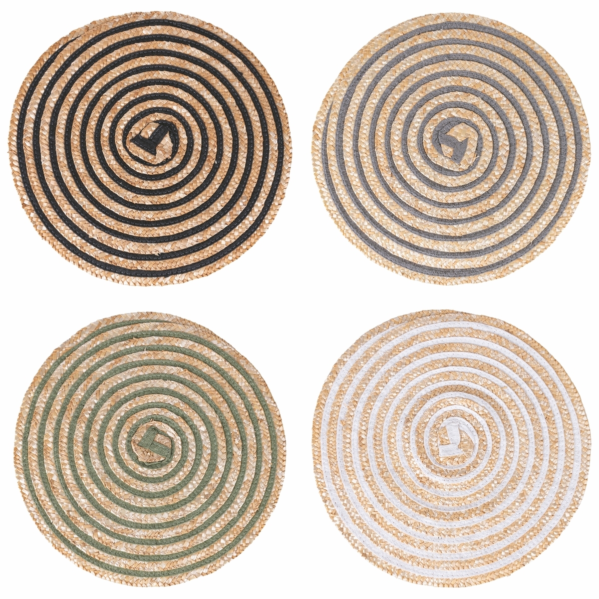 Set of 4 Spiral Woven Straw Round Placemats Ø38cm Promotion