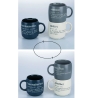 Set of 3 Stackable Stoneware Mugs 350ml with Victionary L Inscriptions On Sale