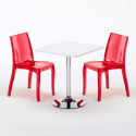 TITANIUM Set Made of a 70x70cm White Square Table and 2 Colourful Transparent Cristal Light Chairs Discounts