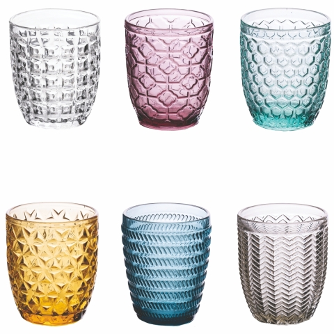 Set of 6 water glasses 350ml with carved surface Geometrie Promotion