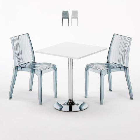 TITANIUM Set Made of a 70x70cm White Square Table and 2 Colourful Transparent Dune Chairs