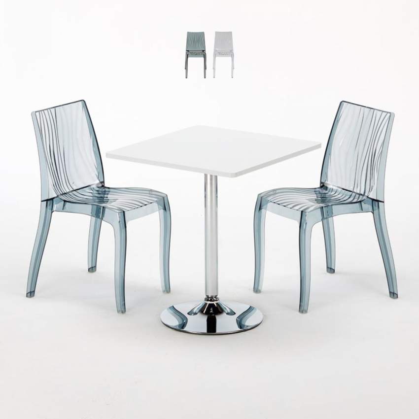 TITANIUM Set Made of a 70x70cm White Square Table and 2 Colourful Transparent Dune Chairs Promotion