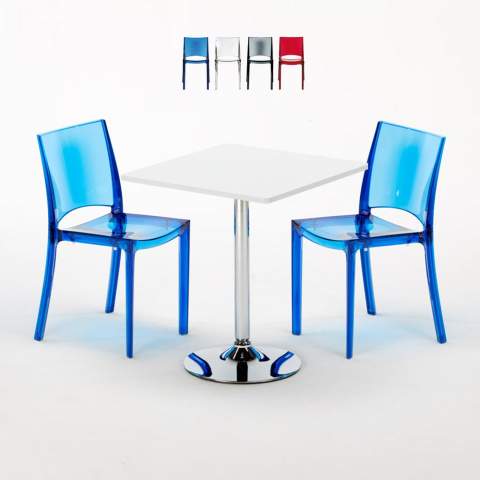 DEMON Set Made of a 70x70cm White Square Table and 2 Colourful Transparent B-Side Chairs Promotion