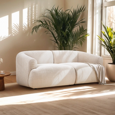 Modular Curved 2-Seater Beige Fabric Sofa Yuna-2 Promotion