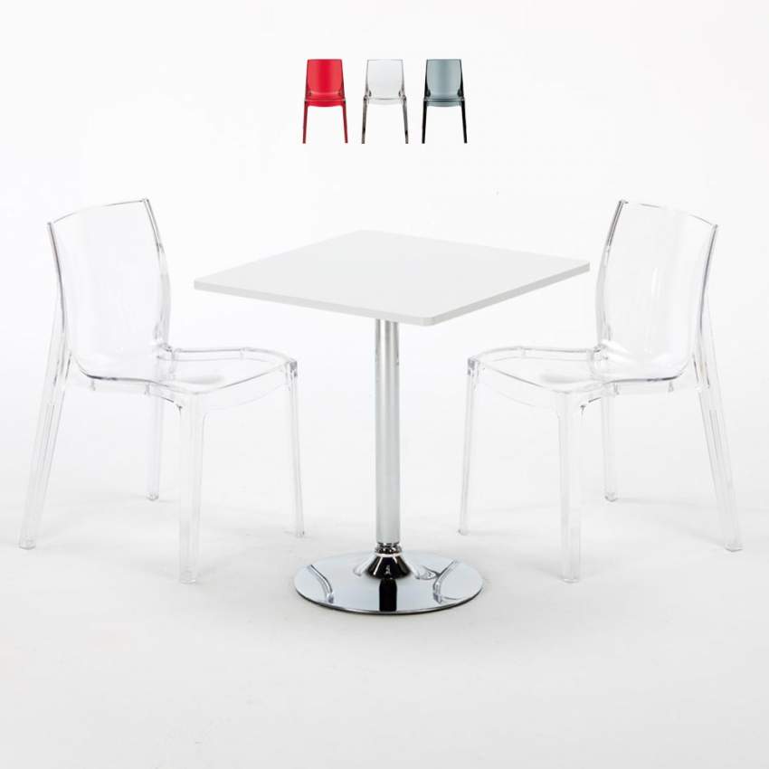 DEMON Set Made of a 70x70cm White Square Table and 2 Colourful Transparent Femme Fatale Chairs On Sale