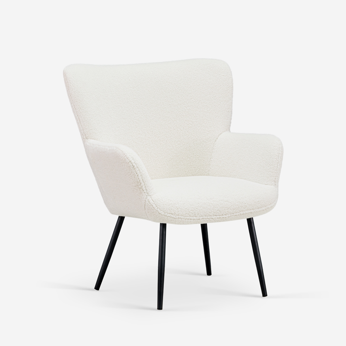Modern Living Room Armchair in White Bouclé Fabric Womb