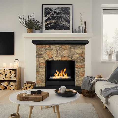 Belluno Freestanding Bioethanol Fireplace with Faux Stone Effect L105xW38xH100 Promotion