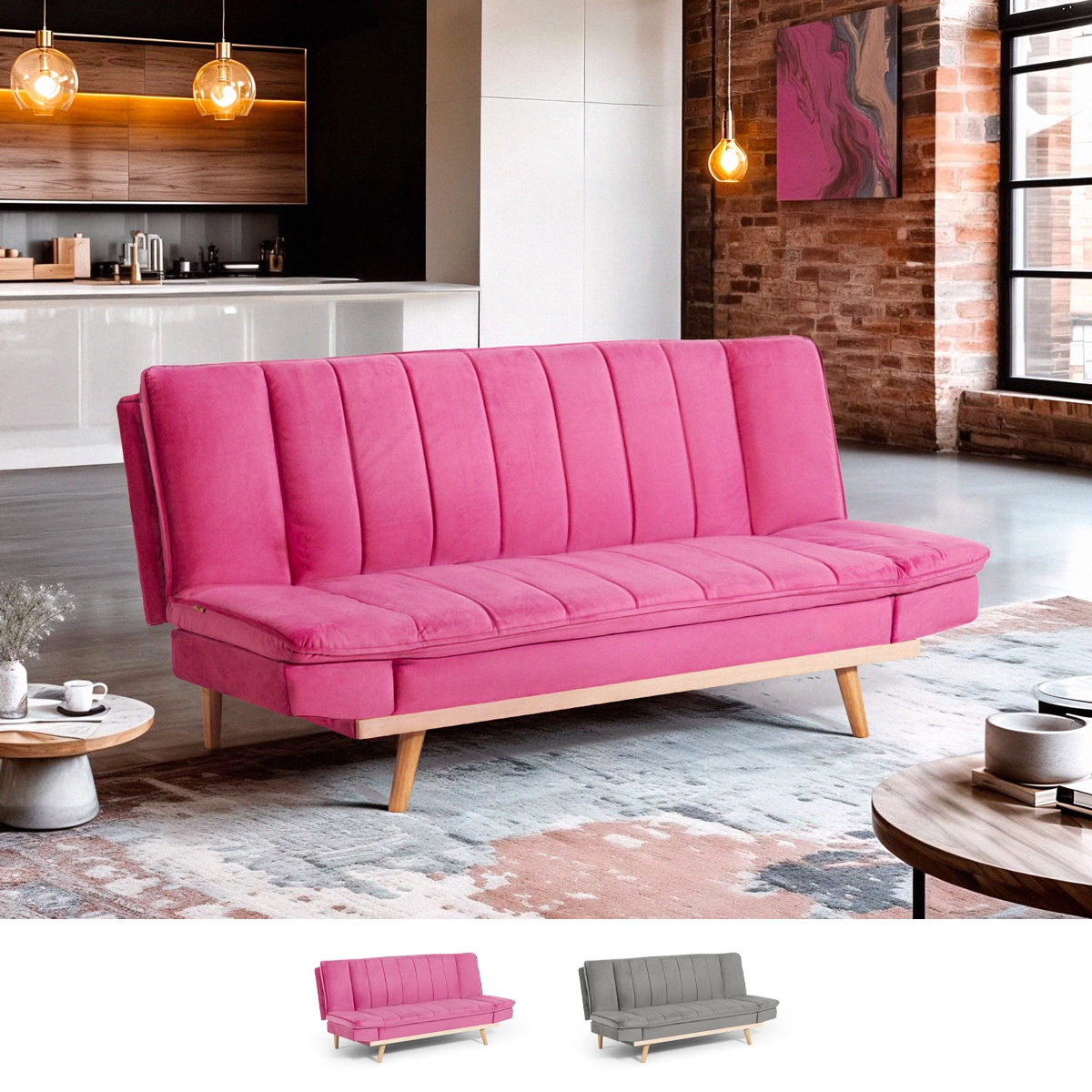 Skata 2-Seater Velvet Fabric Sofa Bed with Reclining Backrest Promotion