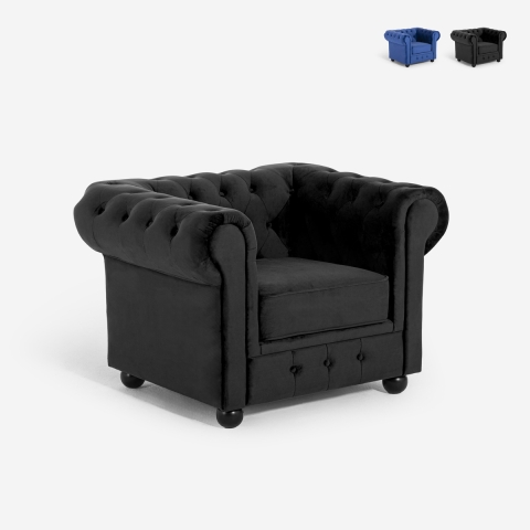 Chesterfield style classic living room armchair in velvet Coventry Promotion