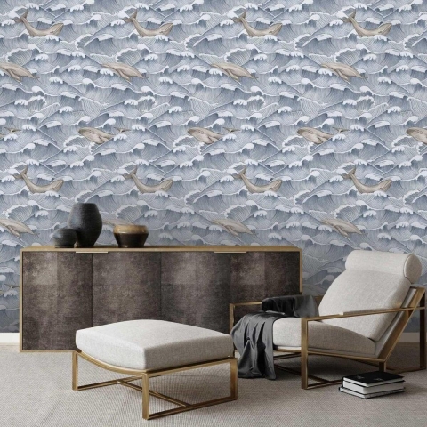 Wallpaper design sea for living room bedroom Onde e Balene Promotion