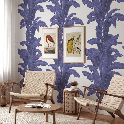 Wallpaper for bedroom living room floral White and Blue Palme Promotion
