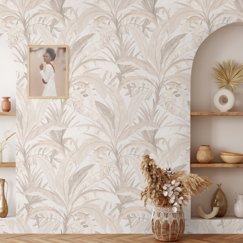 Elegant floral wallpaper for living room Beige Bosco Tropicale Promotion