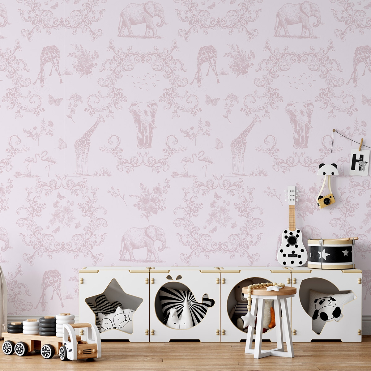 Victorian Pink Floral and Animal Wallpaper for Kids' Room Promotion