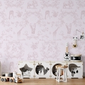 Victorian Pink Floral and Animal Wallpaper for Kids' Room Promotion