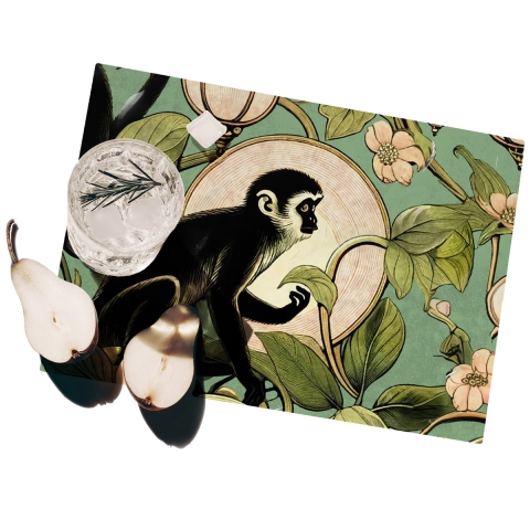 Set of 2 green breakfast placemats with monkeys Scimmiette Verde Promotion