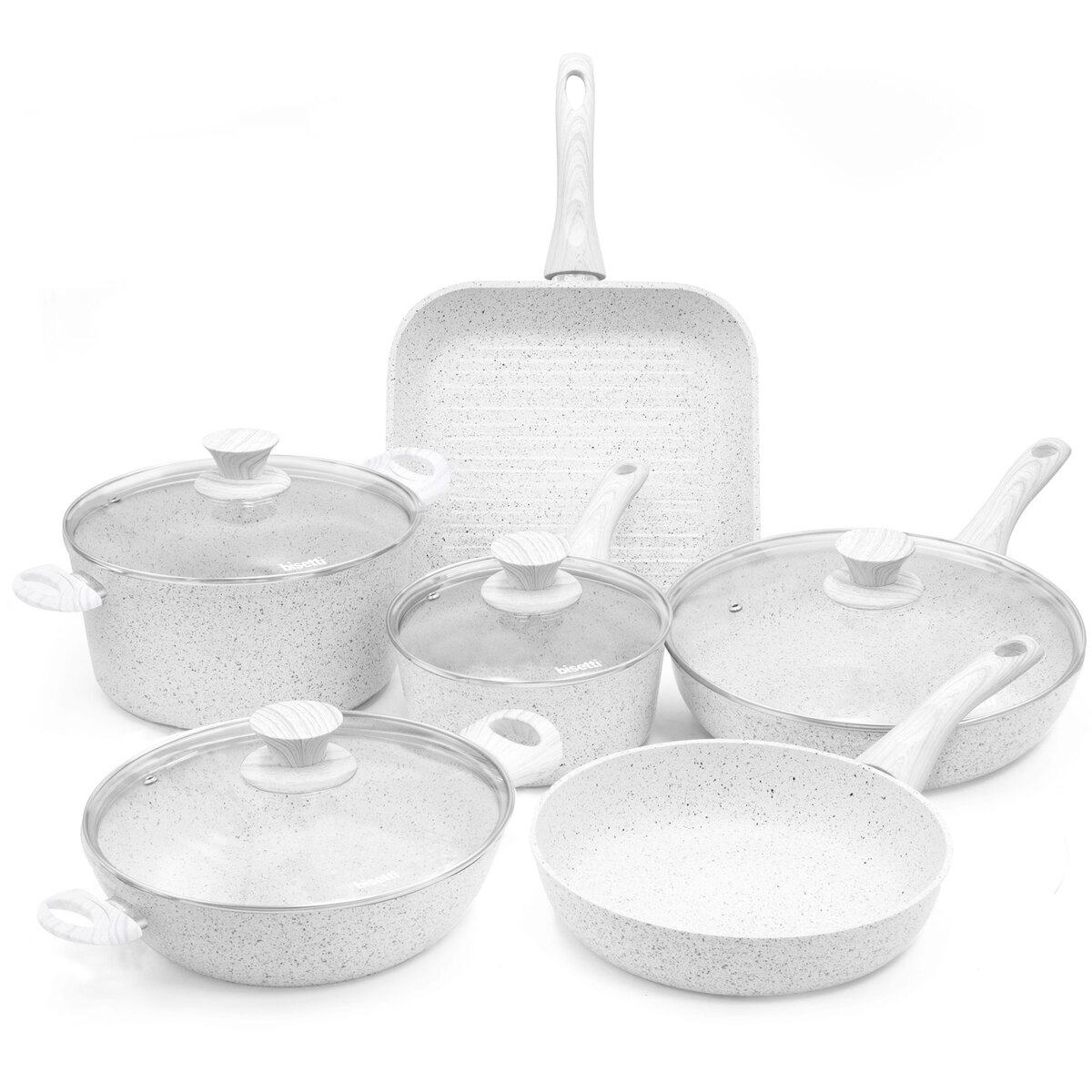 10-Piece Nonstick Aluminum Cookware Set by Bisetti Stonewhite