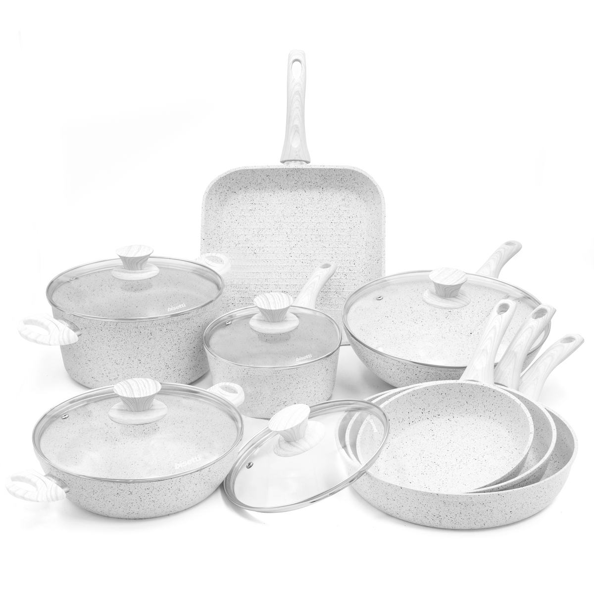 13-Piece Non-Stick Cookware Set with Griddle Stonewhite