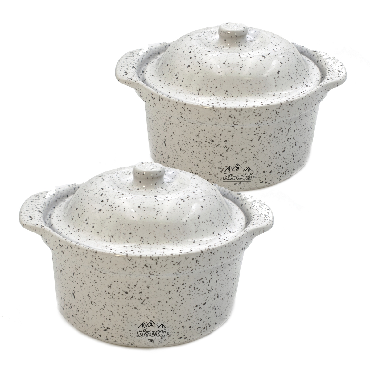 Set of 2 Stoneware Ceramic Baking Pots Bisetti Stonewhite