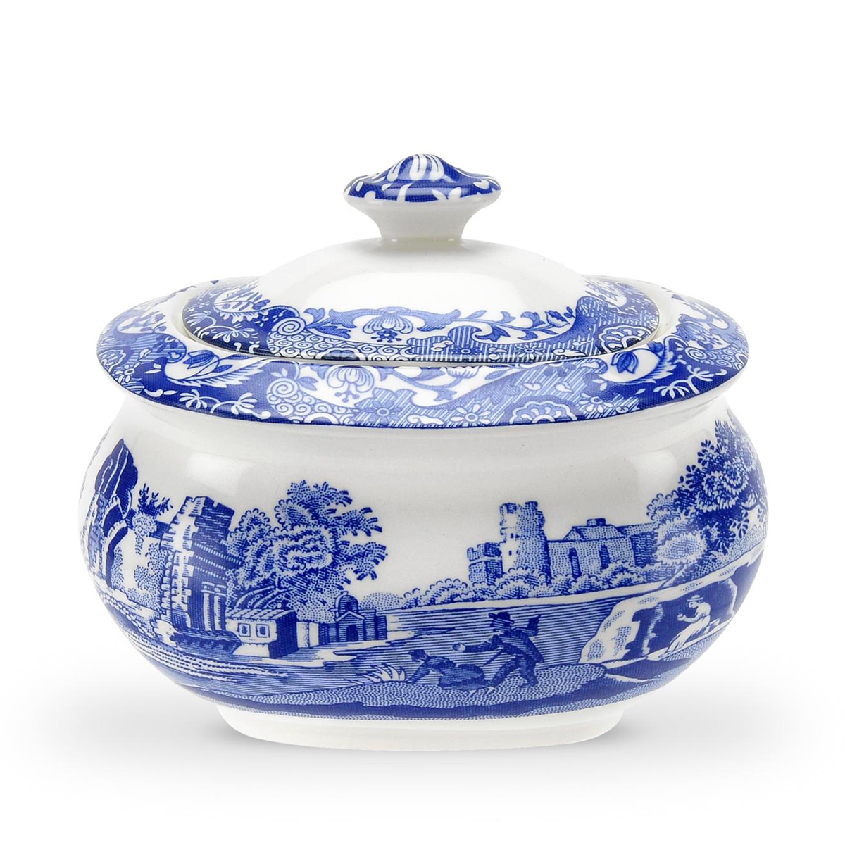 Decorated Terracotta Sugar Bowl with Lid, English Style, Blue Italian Promotion