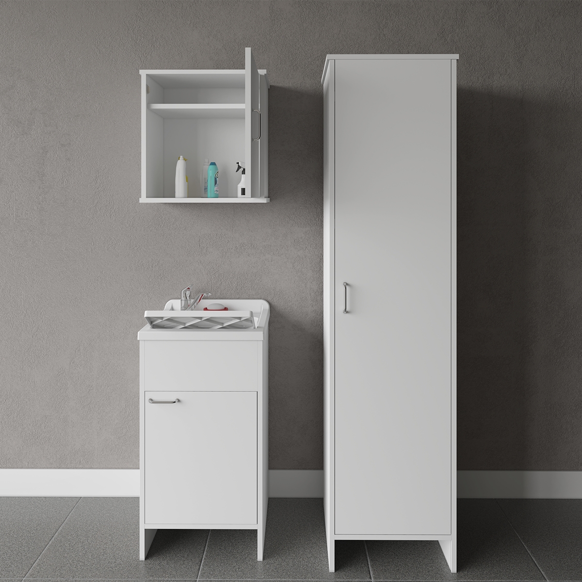 Laundry Room Furniture Set with Wall Cabinet and Tall Unit Negrari COMP 5 Promotion