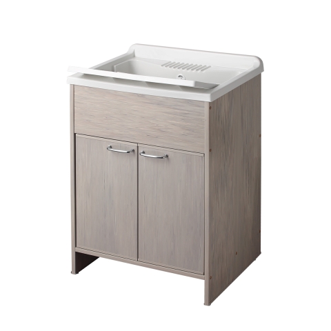 Wood color PVC laundry cabinet with 2 doors and basin Negrari 9002KR Promotion