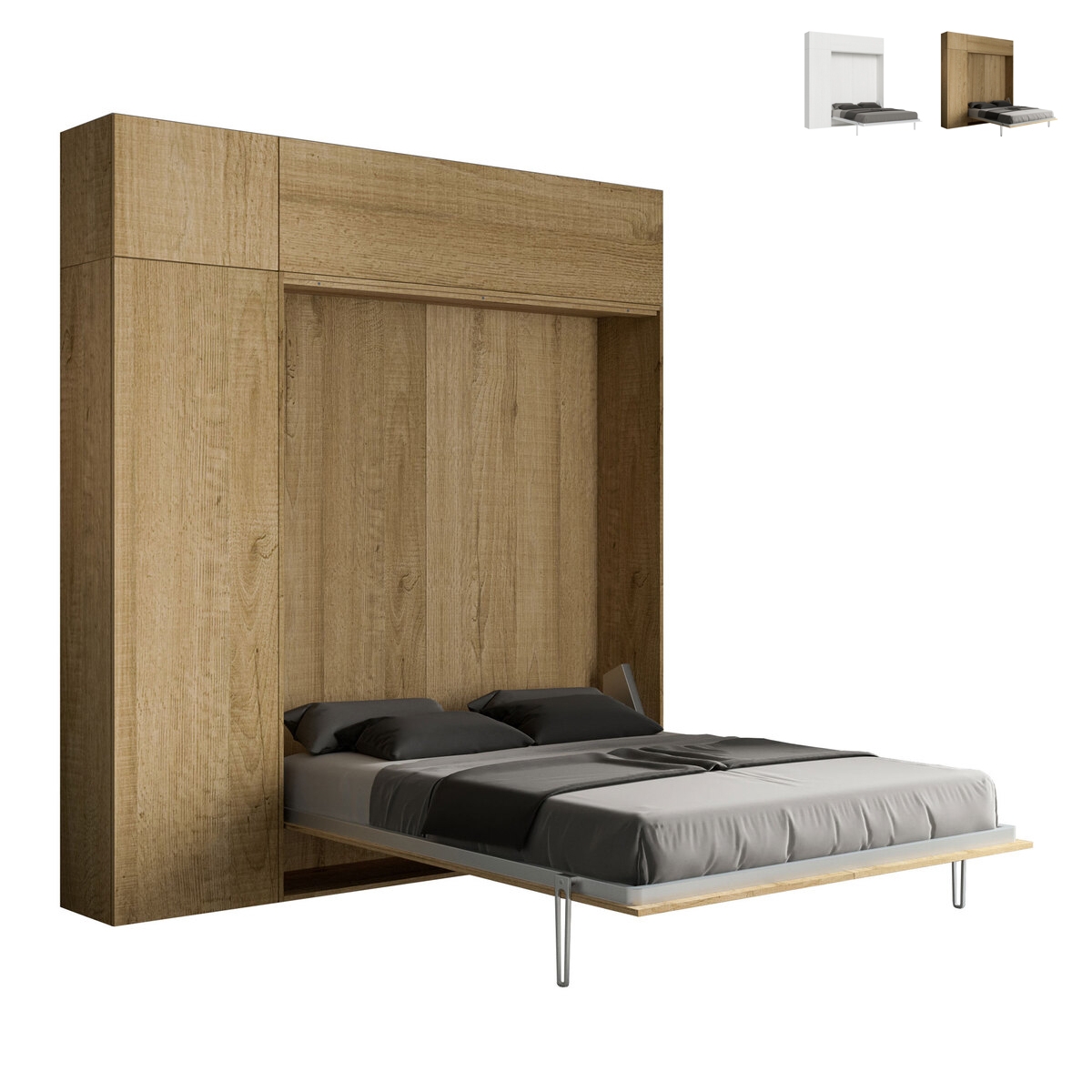 Kentaro Queen Size Murphy Bed 160x190cm with Column and Cabinets Discounts