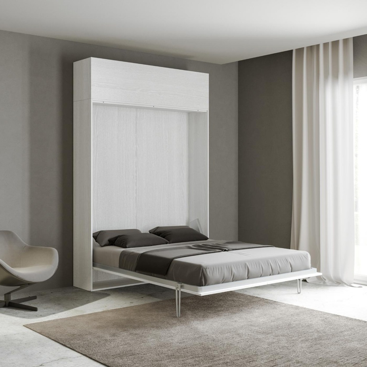 Kentaro Double Wall Bed with White Overhead Cabinet Promotion