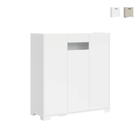 Modern High Cabinet with 3 Doors, Space-Saving Design, Smoked Glass, 103x35x110 - Riflesso Promotion