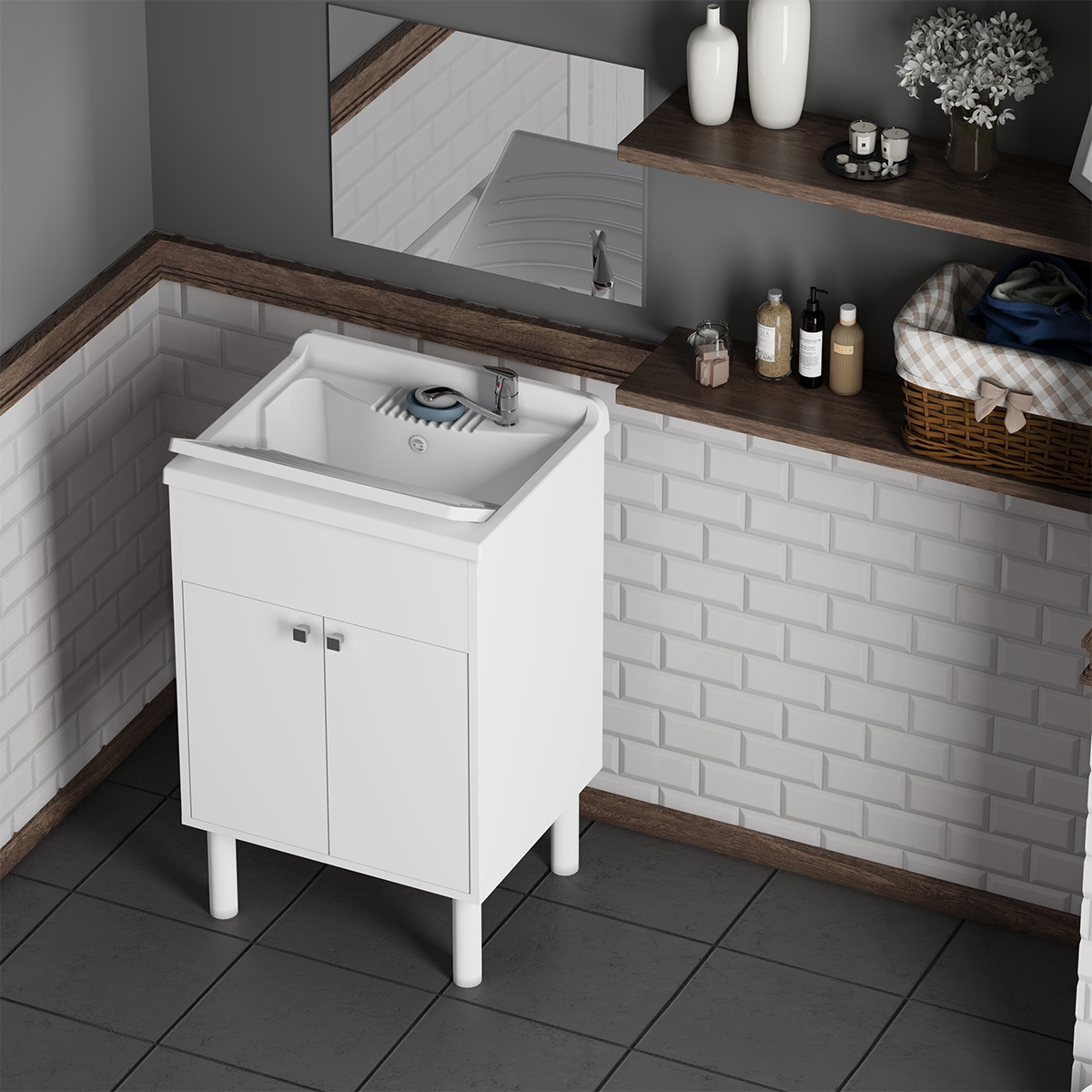Negrari COMP 4 Glossy Sink Cabinet Set with Mirror, 60x45cm Promotion