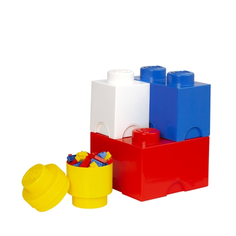 Set of 4 white blue red yellow LEGO Storage Brick Multi Pack Promotion