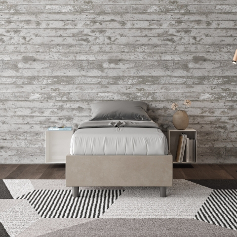 Padded beige fabric single bed 90x190cm with frame Azelia Promotion
