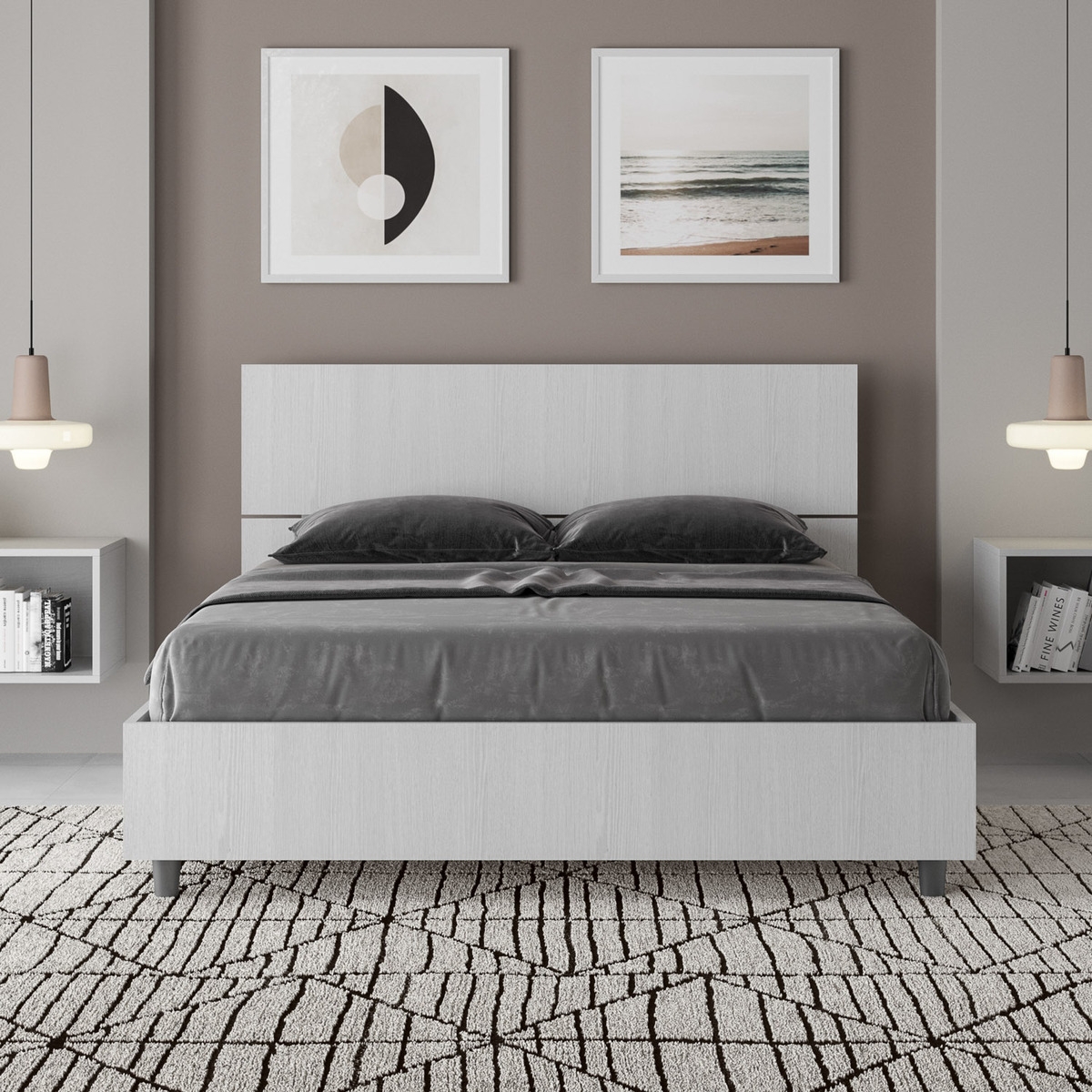 Demas French Double Bed 140x190 with Straight White Wood Headboard Promotion