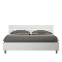White Wooden Queen Bed 160x190cm with Slats and Ankel Headboard On Sale