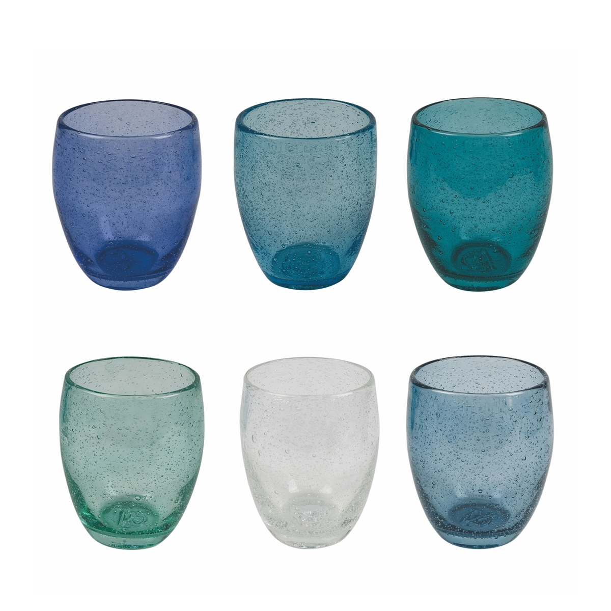 Set of 6 Blue Table Glasses for Water in Blown Glass Acapulco Ocean Promotion